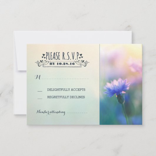 青い花ロマンチックで素朴な結婚RSVP 出欠カード (正面)