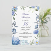 青い花ロマンチックな甘い誕生日の招待 招待状 (スタンド正面)