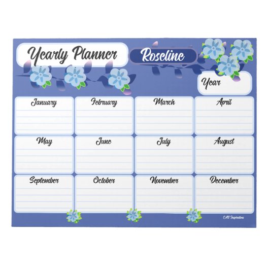 青い花年プランナーメモ帳 ノートパッド (正面)