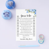 青い花推測誰が赤ちゃんシャワーのゲームカード チラシ (シングル)