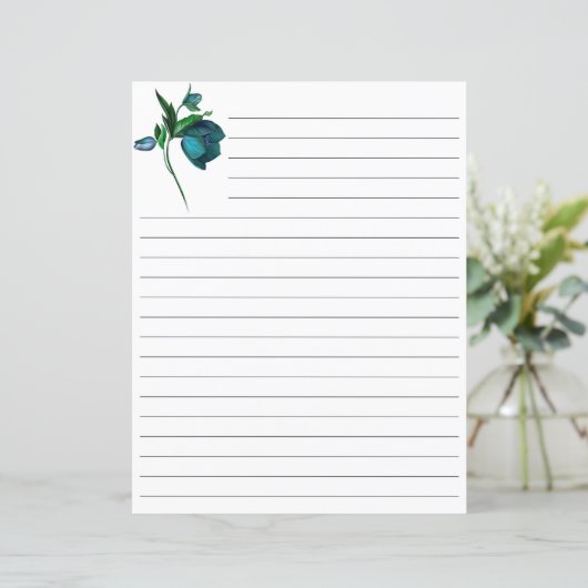 青い花文房具で囲まれた白い紙 (スタンド正面)