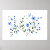 青い花束と蝶の水彩画 ポスター (正面)