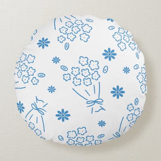 青い花束のエレガンス ラウンドクッション (正面)