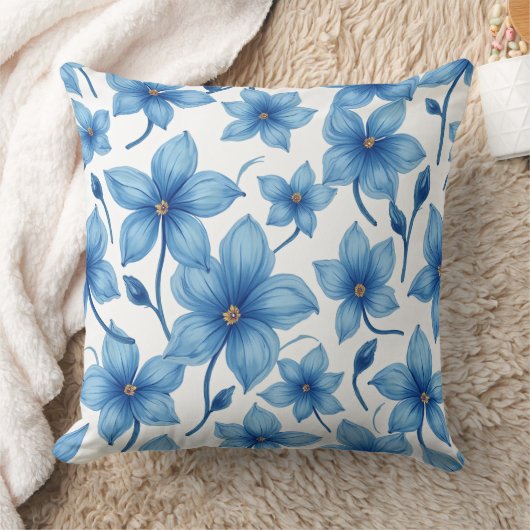 青い花枕 クッション (ブランケット)