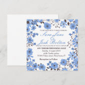 青い花枠 招待状 (正面/裏面)