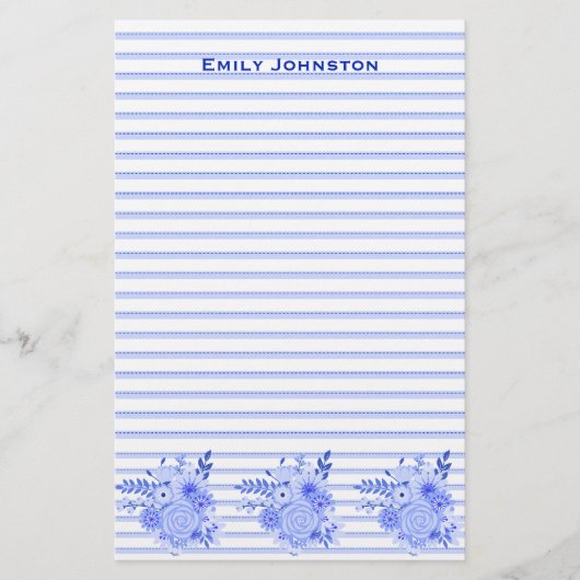 青い花柄によって並べられるカスタムな文房具 便箋 (正面)