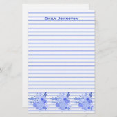 青い花柄によって並べられるカスタムな文房具 便箋 (正面/裏面)