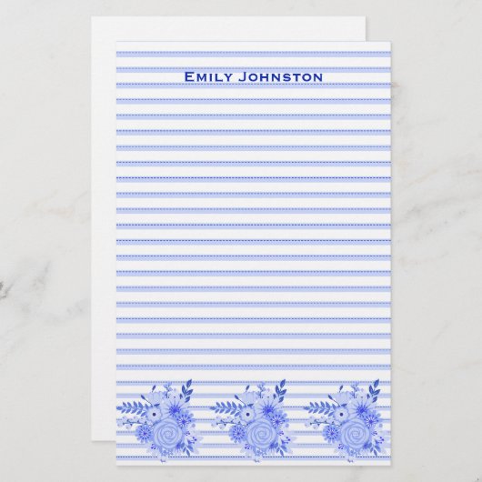 青い花柄によって並べられるカスタムな文房具 便箋 (正面/裏面)