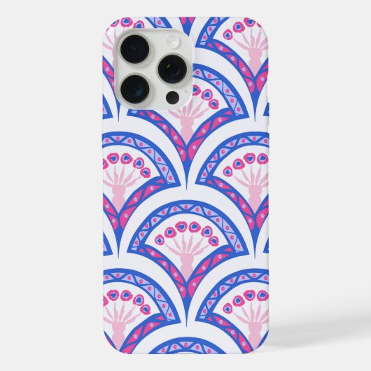 青い花柄のダマスク柄  iPhoneケース (裏面)