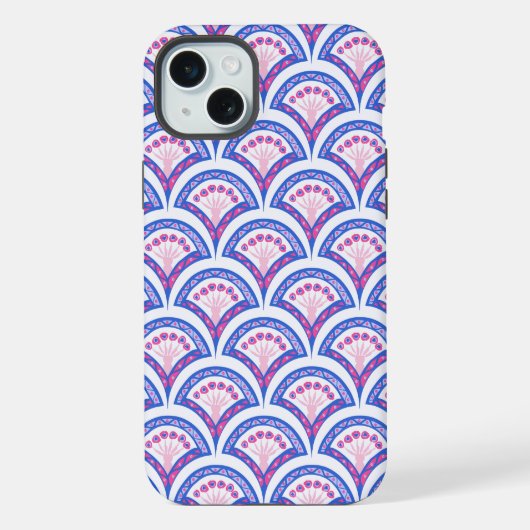 青い花柄のダマスク模様 iPhoneケース (裏面)