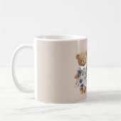 青い花柄のドレスを着たかわいいテディベア コーヒーマグカップ (左)