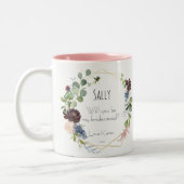 青い花柄のマグカップで結婚式の仲人になってくれる？ ツートーンマグカップ (左)