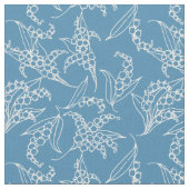 青い花柄のユリの谷の白い輪郭 ファブリック (クローズアップ)