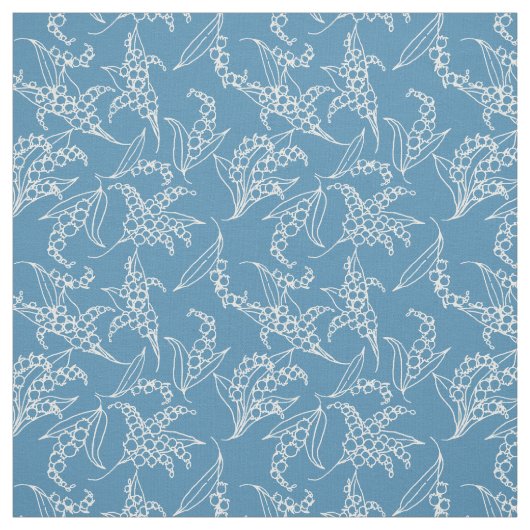 青い花柄のユリの谷の白い輪郭 ファブリック (見本)