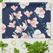 青い花柄のラグ キッチンタオル (折り畳み)