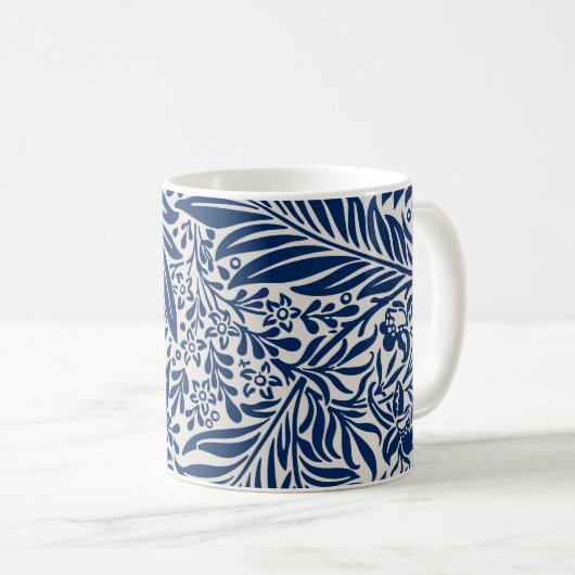 青い花柄の多様な葉と花 コーヒーマグカップ (正面右)