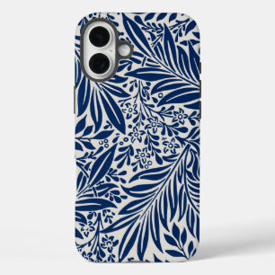 青い花柄の多様な葉と花 iPhone 16 PLUSケース