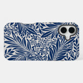 青い花柄の多様な葉と花 iPhoneケース (裏面横)