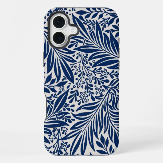 青い花柄の多様な葉と花 iPhoneケース (裏面)