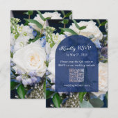 青い花柄の結婚式RSVPカード 出欠カード (正面/裏面)