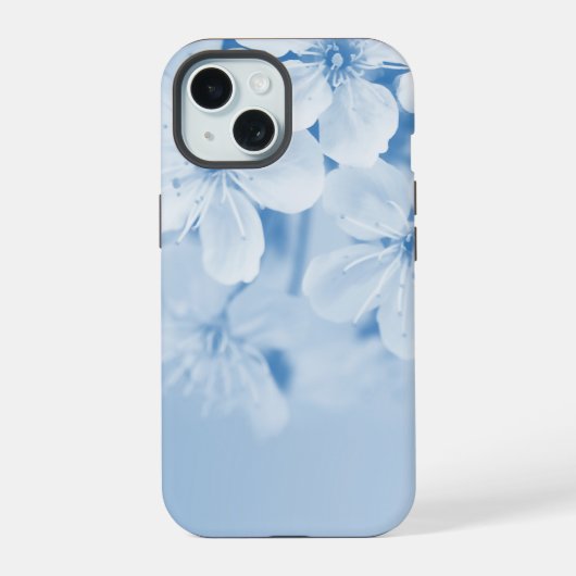 青い花柄の背景 iPhone 15ケース (裏面)