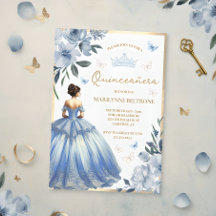 青い花柄ドレス蝶Quinceañera 