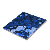 青い花柄及びグリッターを感じること タイル (側面)