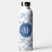 青い花柄 ウォーターボトル (左面)