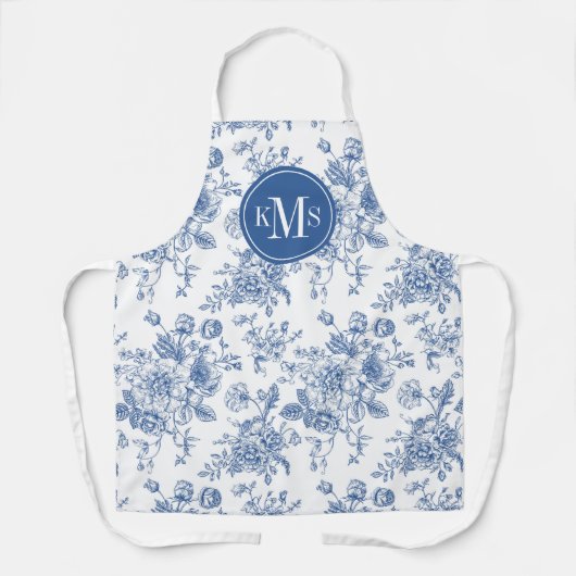 青い花柄 エプロン (正面)