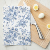 青い花柄 キッチンタオル (四つ折り)