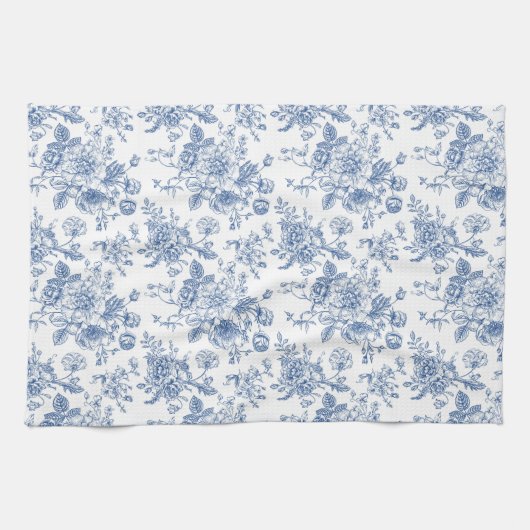 青い花柄 キッチンタオル (横)