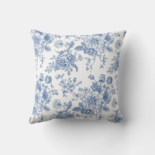 青い花柄 クッション (裏面)