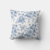 青い花柄 クッション (正面)