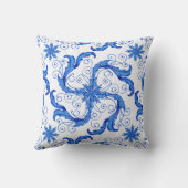 青い花柄 クッション (裏面)