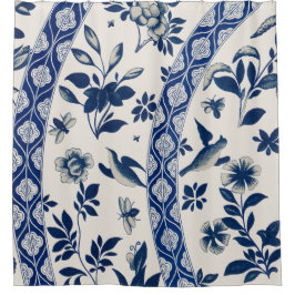 青い花柄 シャワーカーテン