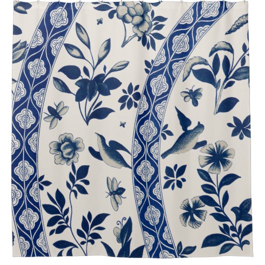 青い花柄 シャワーカーテン (正面)