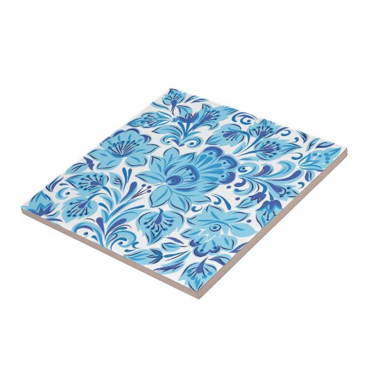 青い花柄 タイル (側面)