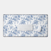 青い花柄 デスクマット (キーボード&マウス)
