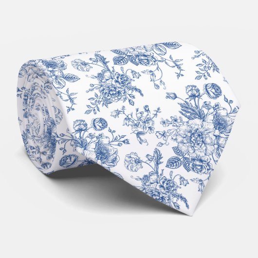 青い花柄 ネクタイ (ロール)