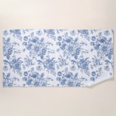 青い花柄 ビーチタオル (正面)