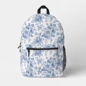 青い花柄 プリントバックパック (正面)