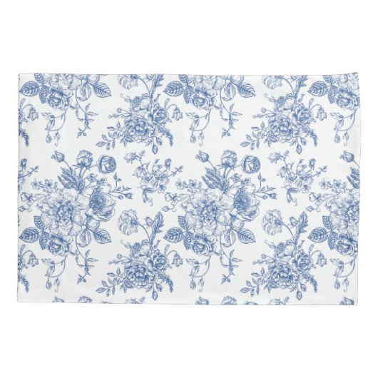 青い花柄 枕カバー (裏面)