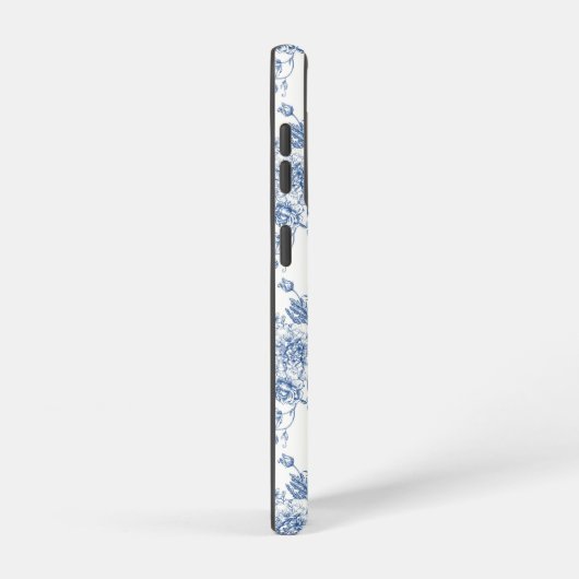 青い花柄 SAMSUNG GALAXYケース (右側面)