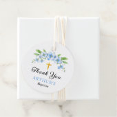 青い花模様と金ゴールドクロスボーイバプテスマありがとう フェイバータグ (インサイチュ)