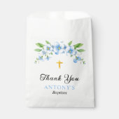 青い花模様と金ゴールドクロスボーイバプテスマありがとう フェイバーバッグ (正面)