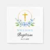 青い花模様と金ゴールドクロスボーイフローラ洗礼 スタンダードカクテルナプキン (正面)