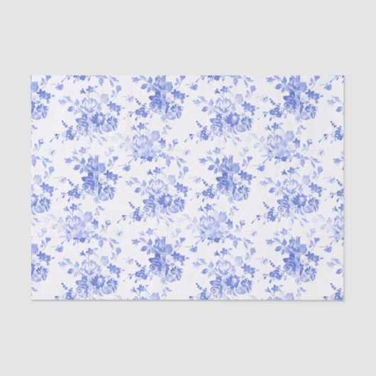 青い花模様のホワイトデコップページティッシュペーパー 薄葉紙 (正面)