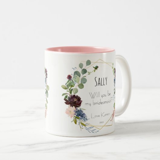 青い花模様のマグカップ あなたは私のブライズメイドになってくれる? ツートーンマグカップ (正面右)