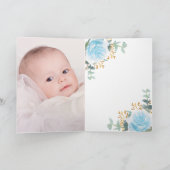 青い花模様のユーカリクロス写真洗礼 サンキューカード (内部)