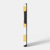 青い花模様の黄色い白い市松模様 iPhoneケース (左側面)